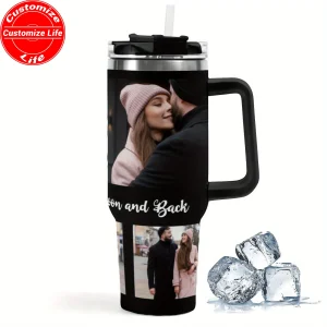 Custom 40oz Stainless Steel Glass Cups with Handle and Straw