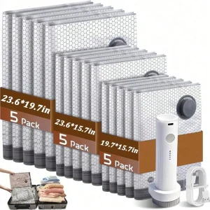 6/15PCS Travel Vacuum Compression Bags, With Rechargeable Air Pump